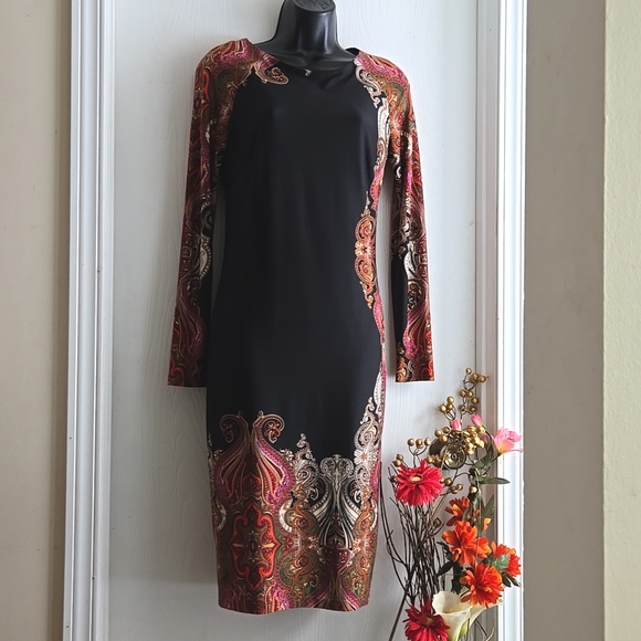 ⭐️ Host Pick⭐️Joseph Ribkoff | Paisley Black Print Sheath Dress - Picture 2 of 8